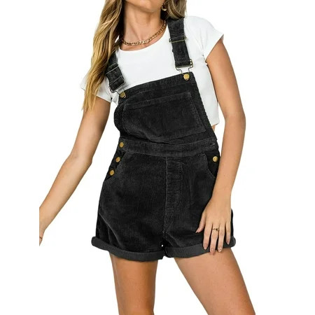 Sunisery Women Corduroy Overall Shorts Adjustable Straps Pocket Romper Casual Rolled Cuff Shortalls  | Walmart (US)