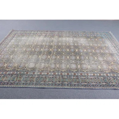 Handwoven Vintage Turkish Wool Rug in Traditional Design for Living Room with Blue and Beige Boho Chic Decor | Wayfair North America