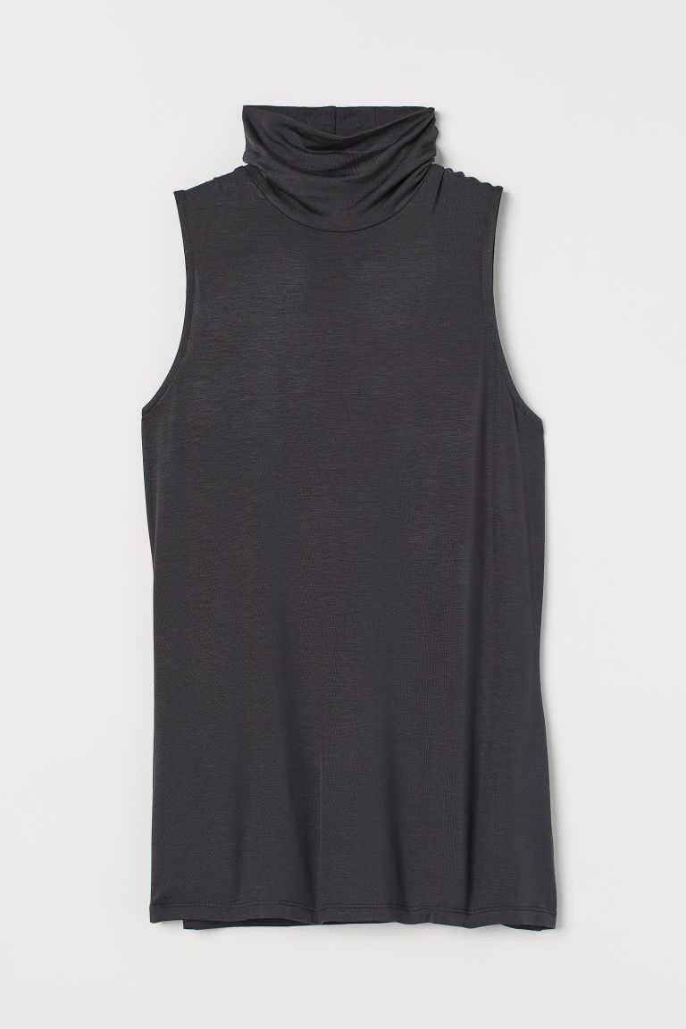 H & M - Sleeveless polo-neck top - Grey | H&M (UK, MY, IN, SG, PH, TW, HK)
