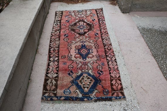 Pink color anatolian runner rug, Free Shipping 3. x 6.4 ft. pastel color kars rug, low pile hallway  | Etsy (US)