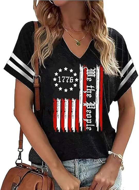 American Flag Shirts Women 4th of July V-Neck Short Sleeve Patriotic T-Shirt Memorial Day Graphic... | Amazon (US)