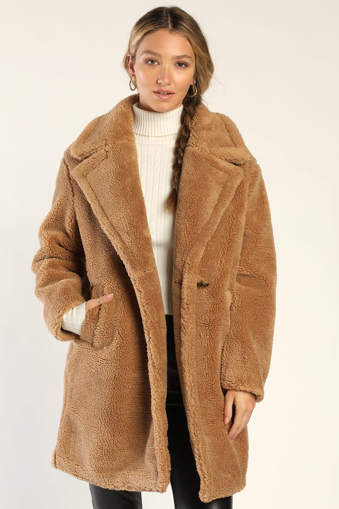 Scarlet Light Brown Longline Teddy Coat | Lulus (US)