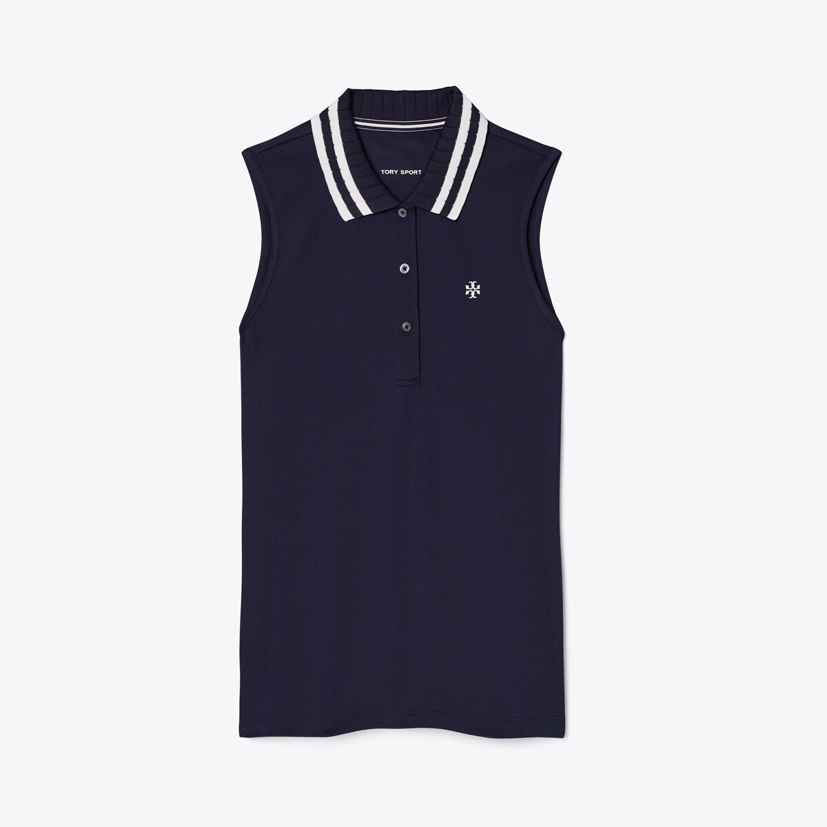 PERFORMANCE PIQUÉ PLEATED-COLLAR SLEEVELESS POLO | Tory Burch (US)