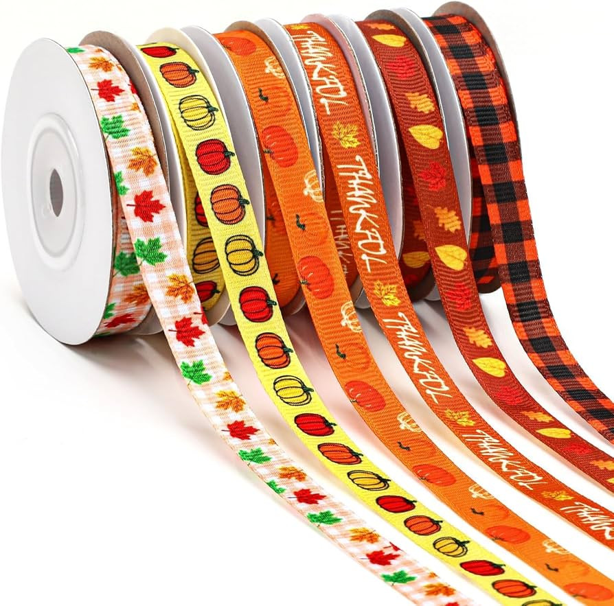 Fall Ribbon 6 Rolls 60 Yards Autumn Thanksgiving Grosgrain Ribbons | Amazon (US)