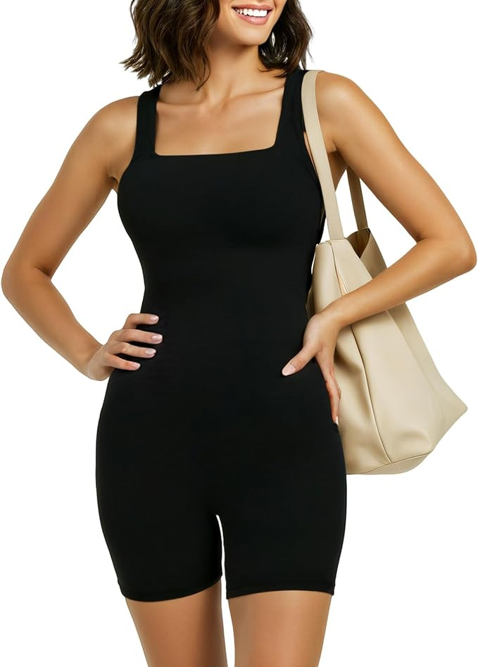 Popilush Shapewear Jumpsuits for Women Built-in Bra Square Neck Rompers Shorts Bodycon Bodysuits ... | Amazon (US)