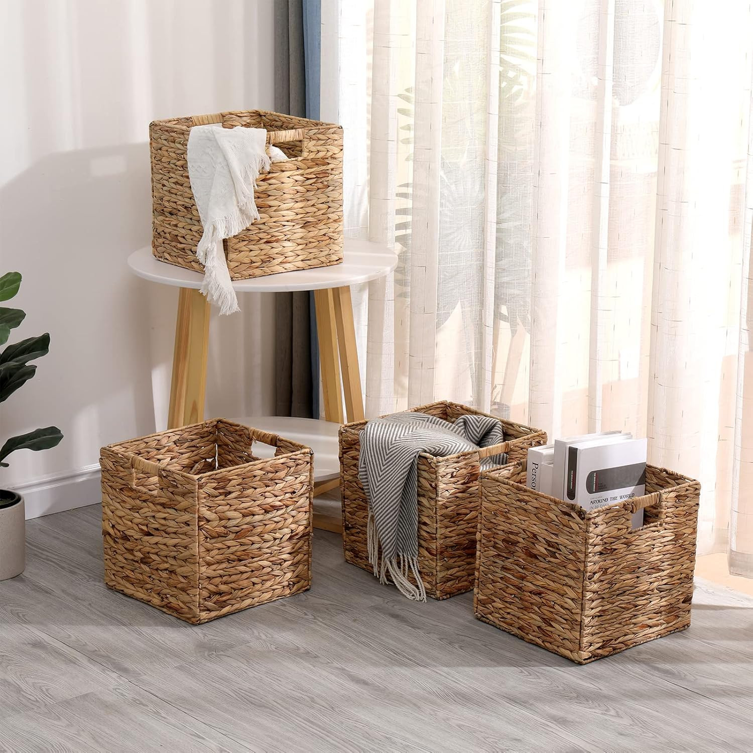JCLD&YO9 Foldable Handwoven Water Hyacinth Storage Baskets Wicker Cube Baskets Rectangular Laundr... | Amazon (US)