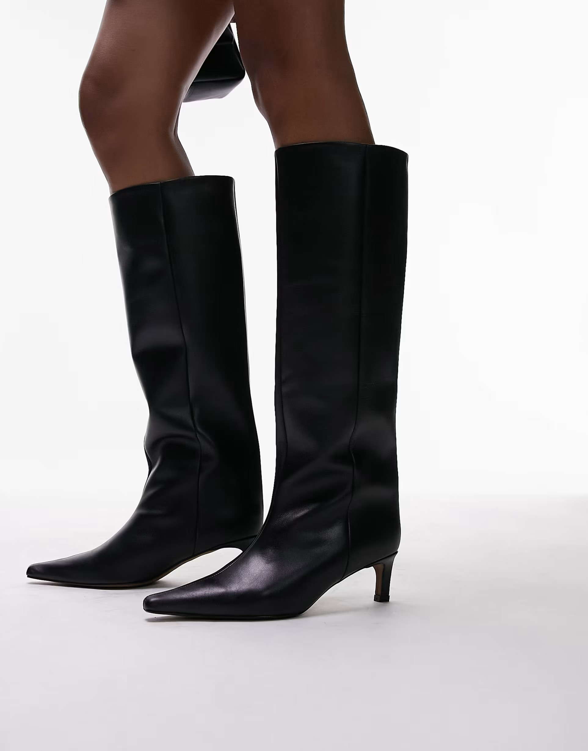 Topshop Tara premium leather knee high heeled boots in black | ASOS (Global)