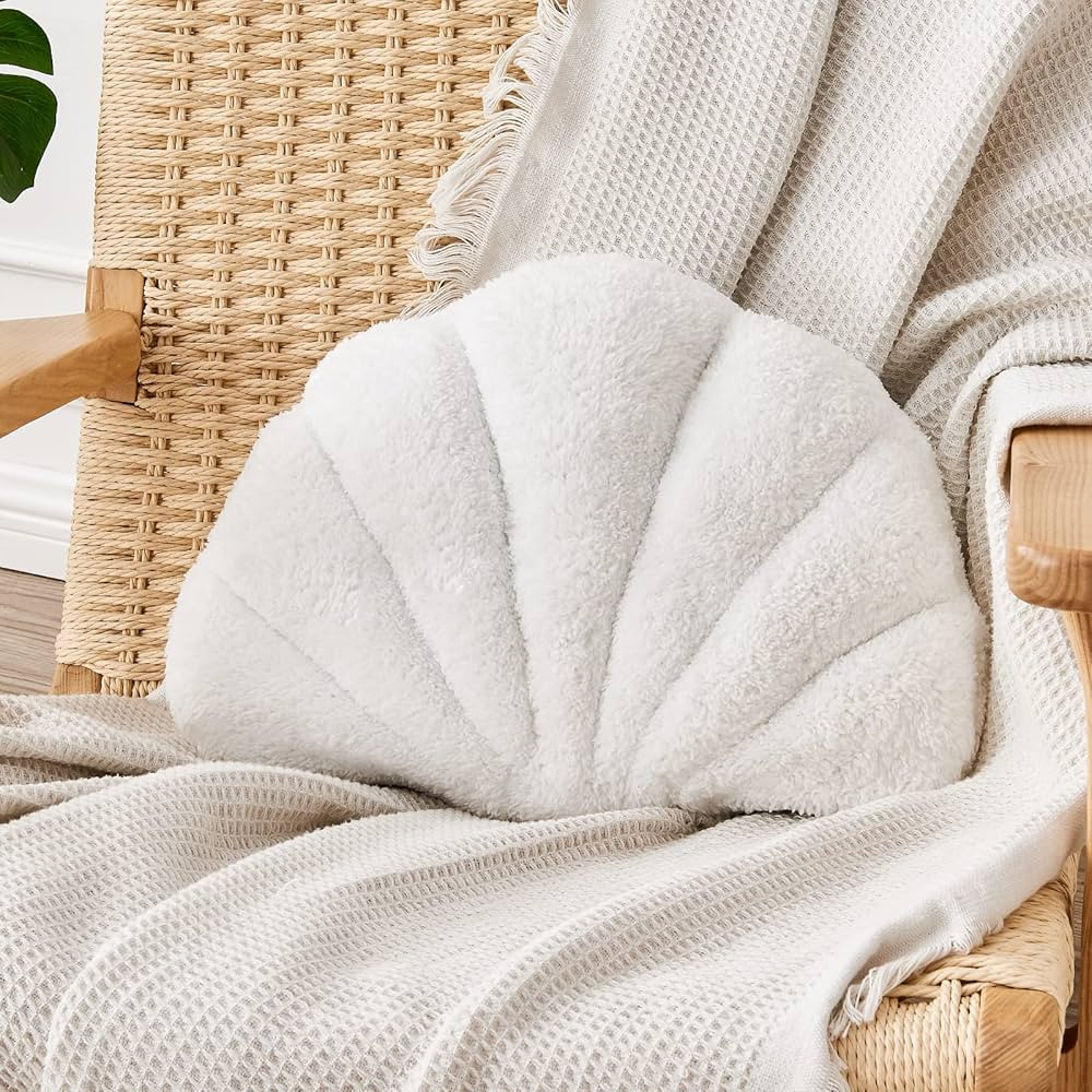 Soft Shell Pillows, 18 Inch White Seashell Shaped Accent Decorative Throw Pillows, Sea Ocean Seas... | Amazon (US)