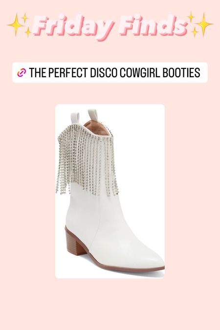 Friday Finds: white cowboy booties with rhinestones, would be perfect for a disco cowgirl bachelorette party 🤠 

#LTKsalealert #LTKunder50 #LTKshoecrush