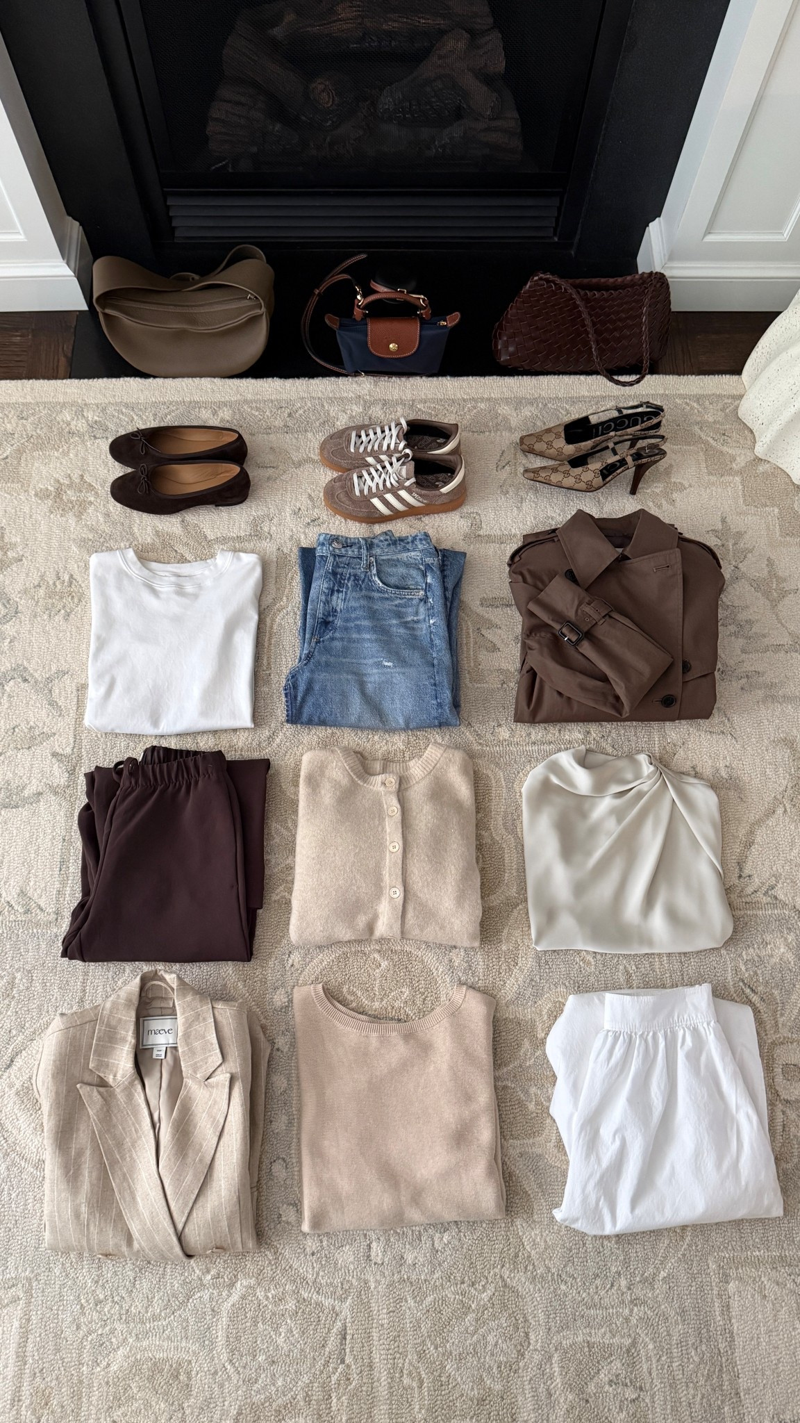 Travel or elevated everyday spring capsule wardrobe using the 333 packing method - 3 tops, 3 bottoms and 3 layers

Use code JEAN20 on the blazer and woven handbag!

Navy pants would also be fab in this same lineup - linked my favorite 9!3:.

Tops:
• Aritzia white cotton tee 2XS 
• Quince lightweight cotton Dolman sweater xs, oversized fit
• Nominee blouse 2XS, loose fit  

Layers:
• Jcrew cardigan xxs 
• Aritzia Finch trench coat 2XS 
• Anthropologie oversized blazer xxs petite 

Bottoms:
• Rag and Bone “Miramar Sofie Ankle" jeans sz 23. Runs big so go down 1 size at the waist. “ankle” is actually long with a 30” inseam that I shrunk shorter to 27.5”. HEADS UP: All Miramar styles shrink in length if machine dried. I machine dried on medium for about 20 min at a time and checked til length was perfect for me. Also linked the Andi cropped I had which fit the same except with 26.5” inseam - do NOT machine dry these! 

• Aritzia lodge pants 2XS short drapes beautifully and don’t wrinkle 
• old Vineyard Vines white skirt, the jCrew one linked is great for petites and super similar!

Shoes: 
• Adidas handball spezial sneakers 5 but runs big
• Madewell ballet flats 5.5
• Gucci slingbacks (similar linked)

Accessories:
• Madewell silk scarf
• Longchamp mini bag with Amazon detachable strap kit
• Madewell sunglasses
• Anthropologie woven bag 
• Polo hat
• Amazon crossbody sling bag 
• Madewell belt xxs


#LTKTravel #LTKspring #LTKPetite