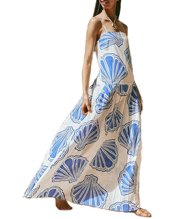 Women Boho Floral Maxi Dress Y2k Sleeveless Long Dress Print Spaghetti Strap A Line Dress Vacatio... | Amazon (US)