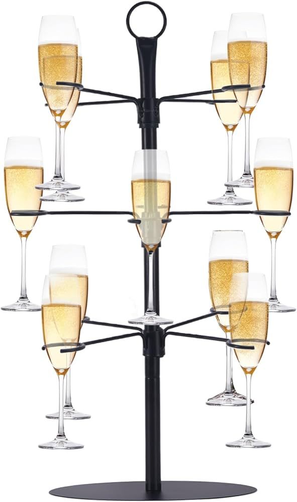 ZeenArt Champagne Tower, Metal Drink Tower for Parties Champagne Glass Holder, 3 Tiers - 12 Brack... | Amazon (US)