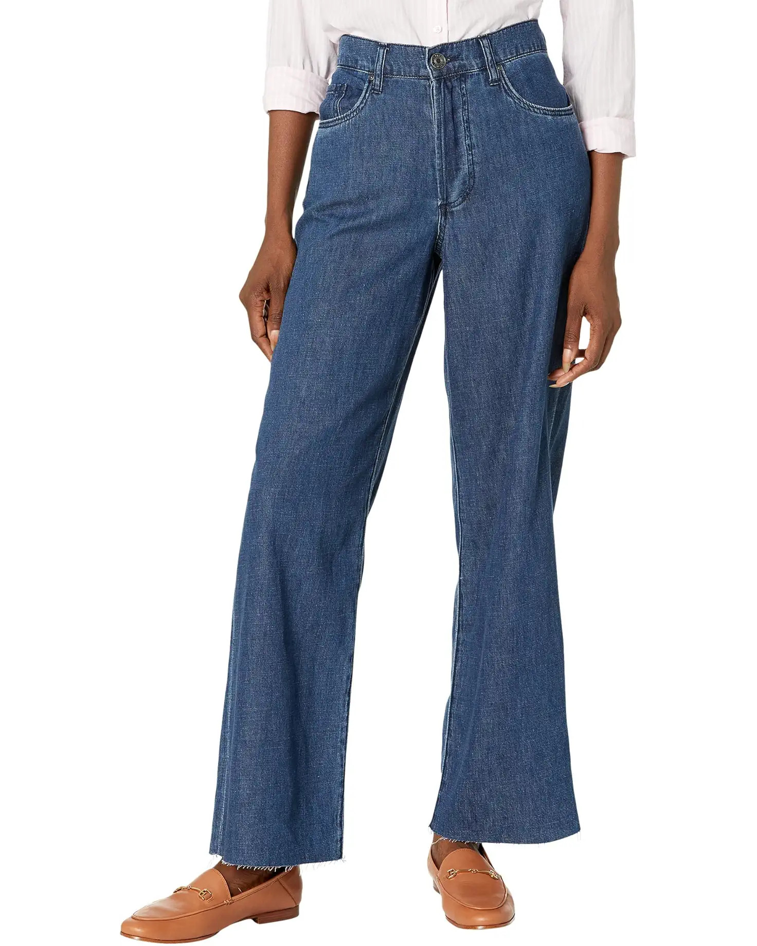 KUT from the Kloth Maggie High-Rise Fab AB Wide Leg Hidden Button Raw Hem in Excite | Zappos