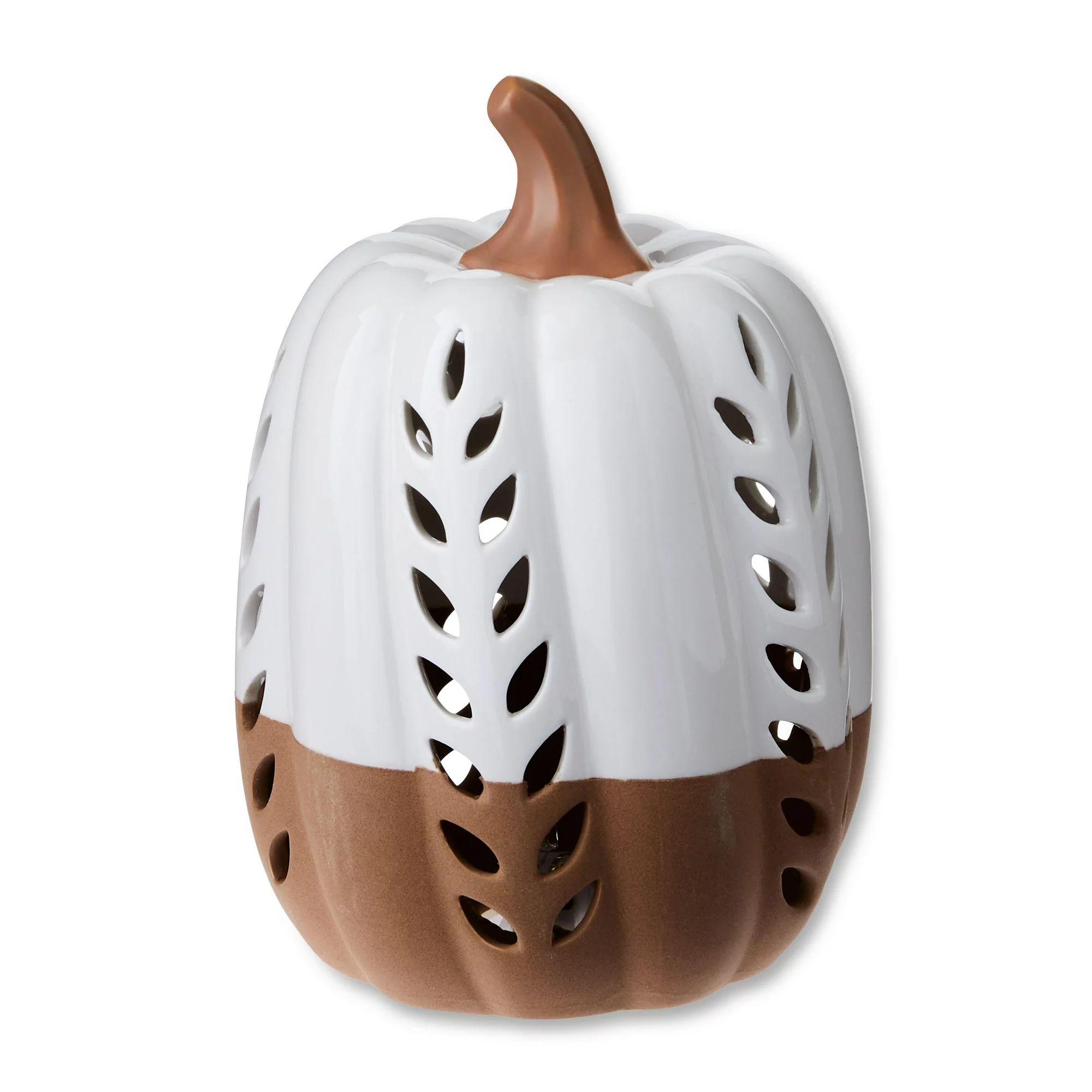 Harvest Ivory Ceramic LED Pumpkin Tabletop Decoration, 7", Way to Celebrate | Walmart (US)