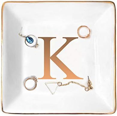Jewelry Tray Ring Dish with Initial Gift- Personalized Trinket Dish and Jewelry Dish with Gold In... | Amazon (US)