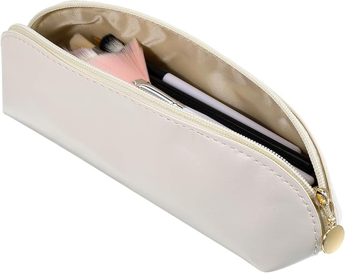 Portable Travel Makeup Brush Bag with Zipper, Leather Cosmetic Organizer Case, Compact Toiletry P... | Amazon (US)