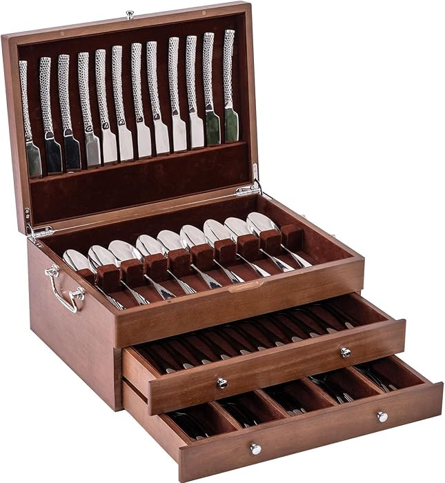 Silverware Storage Box with Lid Three-layer, Flatware Storage Case with Handle, Silverware Chest ... | Amazon (US)