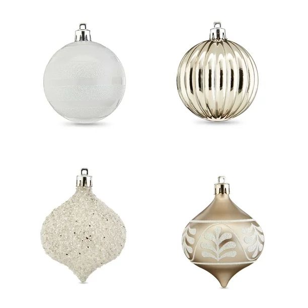 Holiday Time 70 mm Pumpkin-shaped Christmas Shatterproof Ornaments, Champagne Gold & White, 18 Co... | Walmart (US)