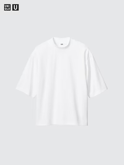 Men's AIRism Cotton Oversized Mock Neck T-Shirt (Half Sleeve) | UNIQLO UK | UNIQLO (UK)