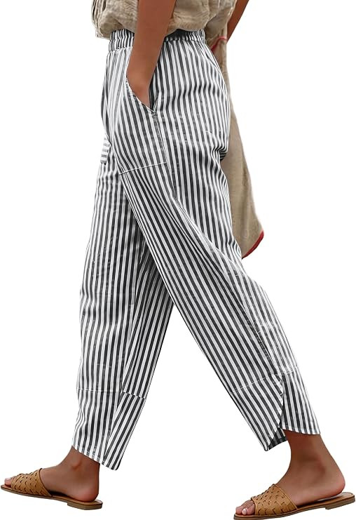 ANRABESS Womens Striped Gingham Lightweight Pajama Pants | Plaid Pockets Wide Leg, Breathable Com... | Amazon (US)