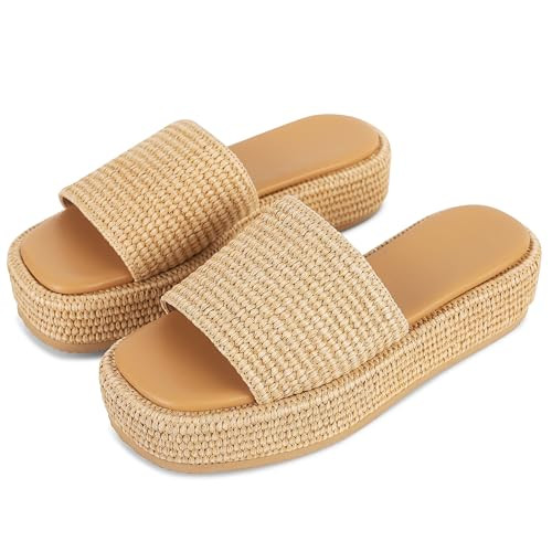 EQAUDES Platform Slip on Espadrille Sandals for Women Wedges Slides Bohemia Sandals Flatform Open... | Amazon (US)