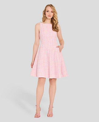 Women's Boucle Shoulder Boat Neck Hardware Dress | Macy's