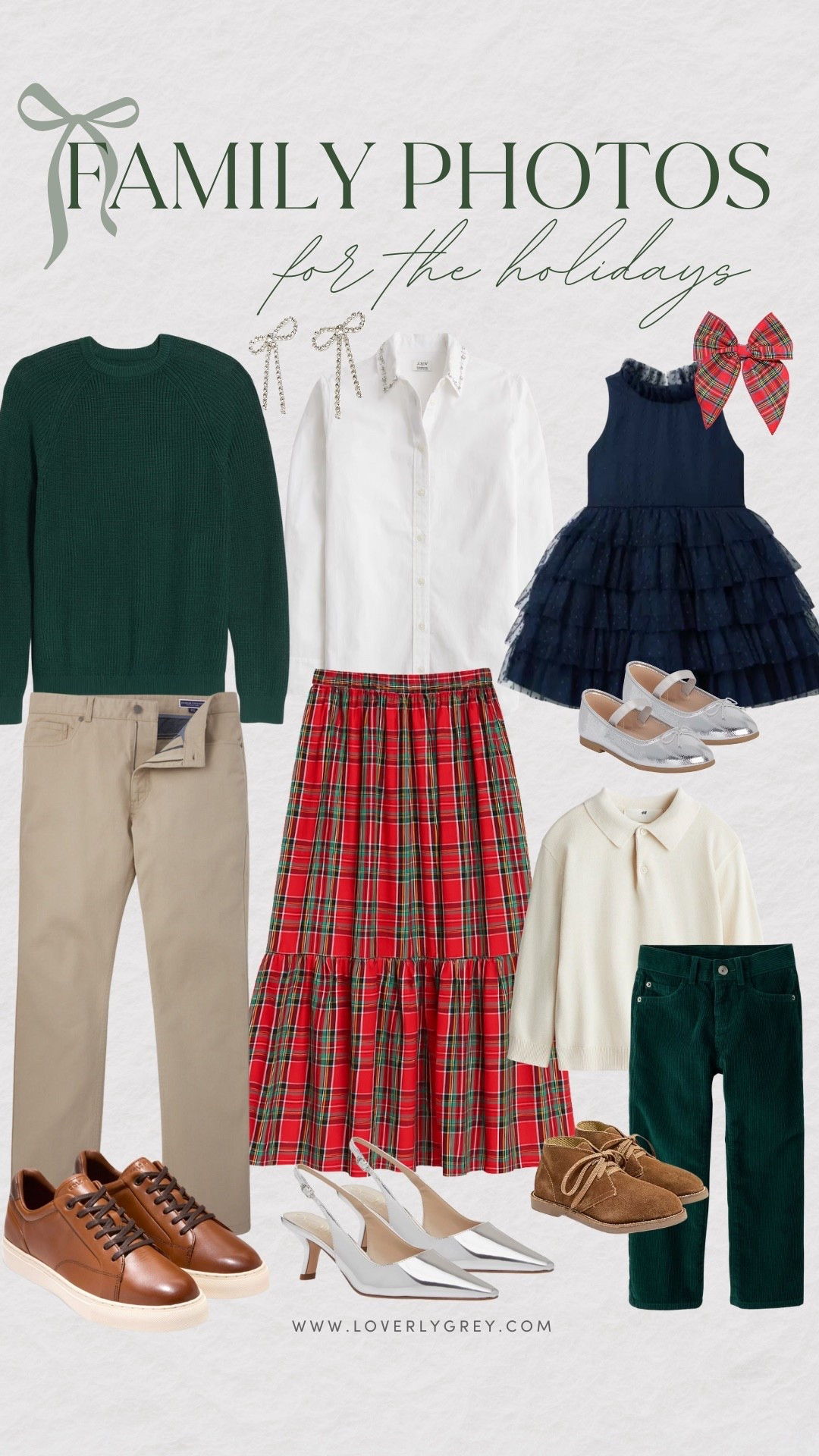 Christmas Card Photo Season is here! This tartan plaid skirt is the star of the show and I love the sweet navy ruffle dress with matching tartan plaid bow! The green velvet pants for the little boy are also perfect to round out this family photo look! Loverly Grey, Christmas Card Photos, family photos, 

#LTKStyleTip #LTKSeasonal #LTKHoliday
