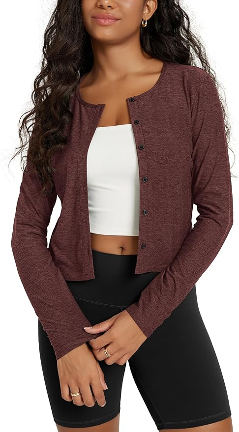ODODOS Women's Cardigan - Ultra Soft odSTRATUM Tech Performance Long Sleeve Crop UPF 50+ Button D... | Amazon (US)