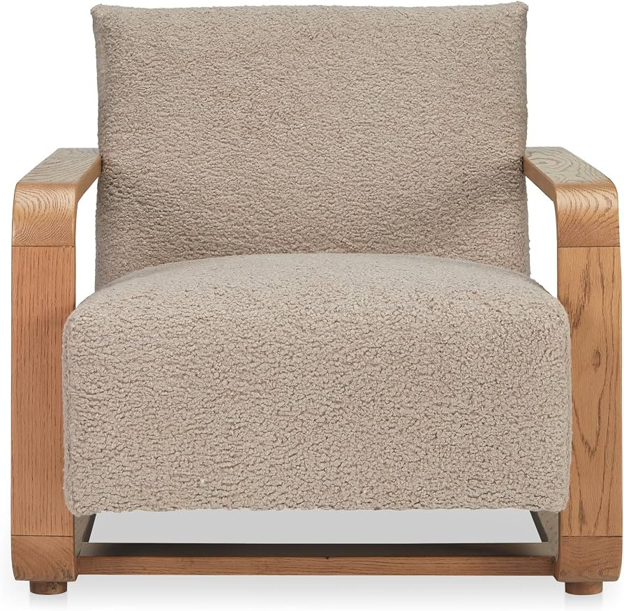 Joseph Occasional Chair, Modern Faux Shearling Upholstery, Solid Oak Frame, Beige | Amazon (US)