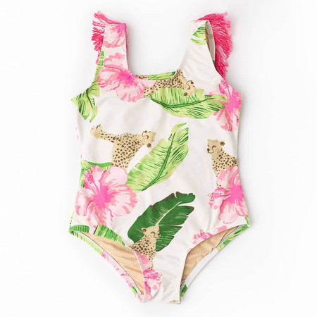 Botanical Leopard Girls Fringe Back One Piece Swimsuit 6m-14 | Shade Critters