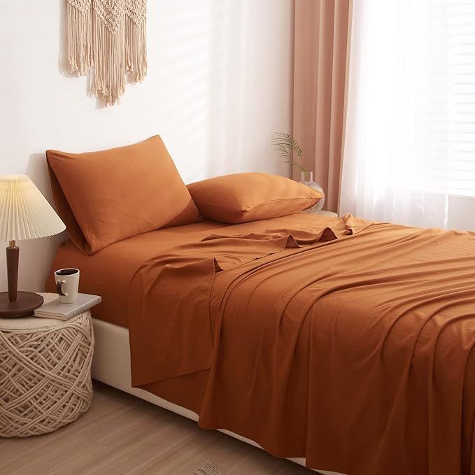 BuLuTu Burnt Orange Twin Bed Sheet Set 3 Pieces Deep Pocket 100% Caramel Washed Microfiber Beddin... | Amazon (US)