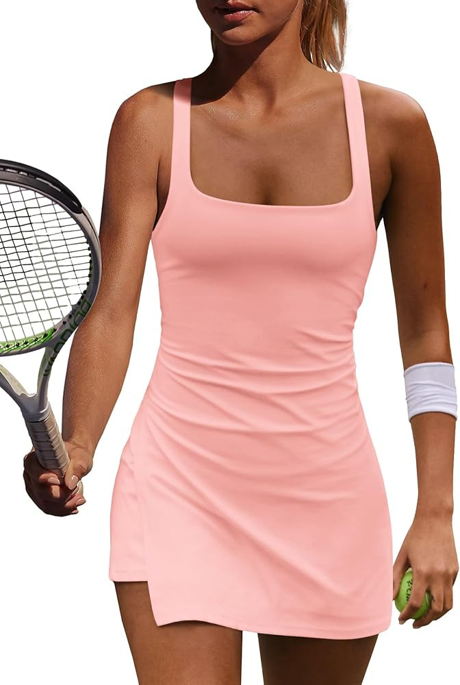 Yanekop Womens Tennis Dress with Built in Shorts Golf Dress Athletic Outfits Yoga Active Workout Dresses | Amazon (US)