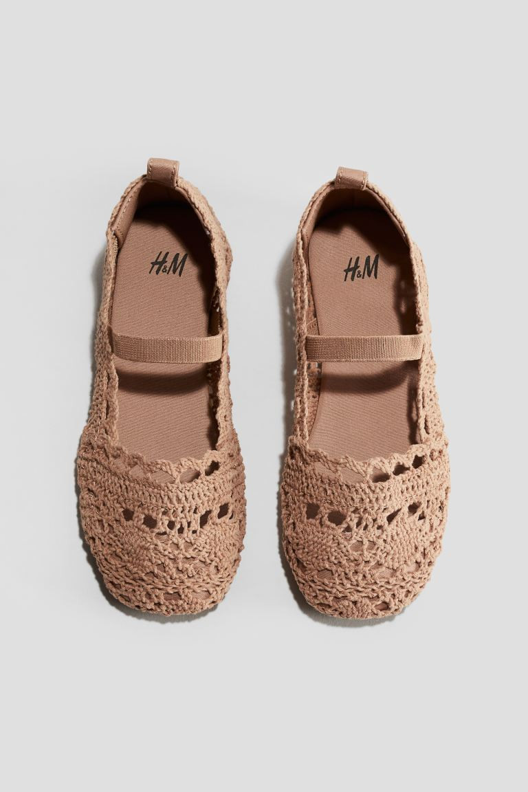 Crochet-look ballet pumps - Dark beige - Kids | H&M GB | H&M (UK, MY, IN, SG, PH, TW, HK)