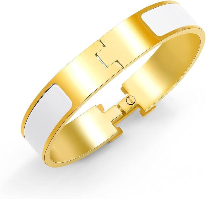 Bangle Bracelet 18K Gold Plated Enamel Letter Bracelet for Women Trendy Stainless Steel Bangle Wo... | Amazon (US)