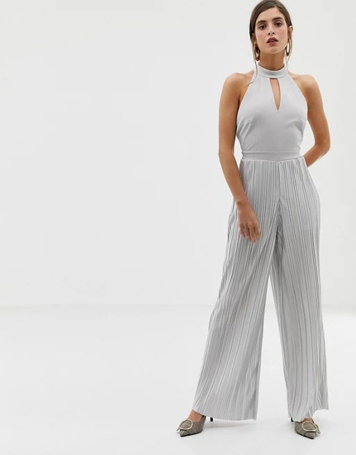 River Island jumpsuit with high neck in silver | ASOS US