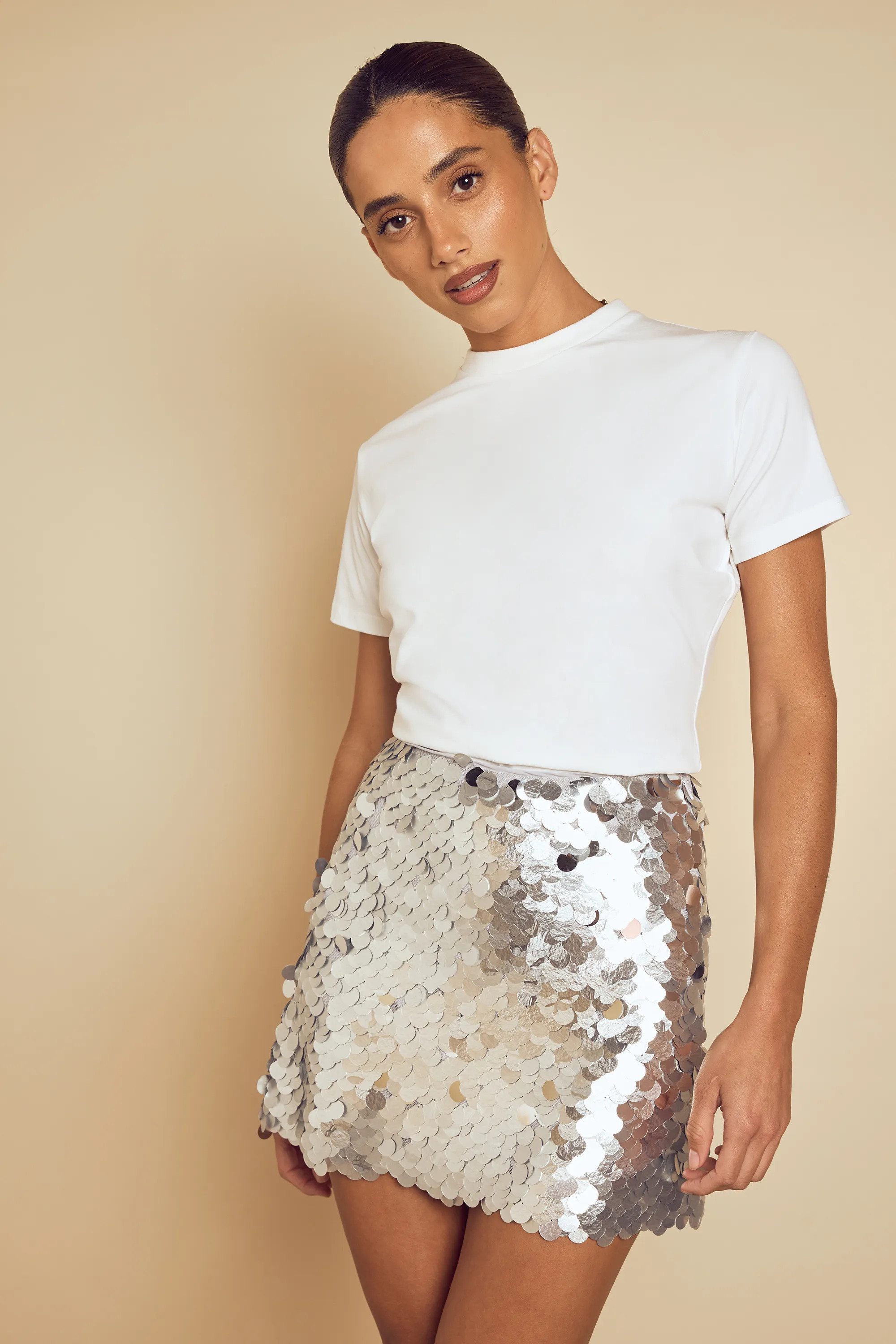 Silver MissPap Premium Disc Sequin Skirt | Debenhams | Debenhams UK