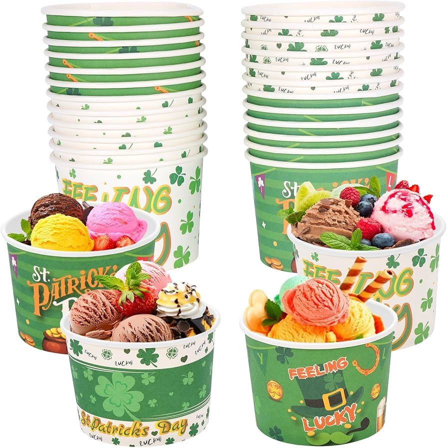 HOWAF 24pcs St Patrick's Day Party Supplies Ice Cream Bowls Disposable Treat Snack Cups for Sunda... | Amazon (US)