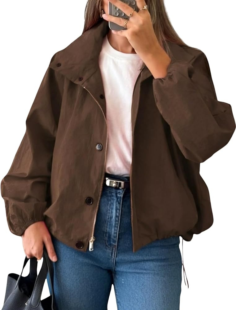 Daacee Women’s Lightweight Bomber Jacket Trendy High Neck Zip Up Windbreaker Jackets Streetwear... | Amazon (US)