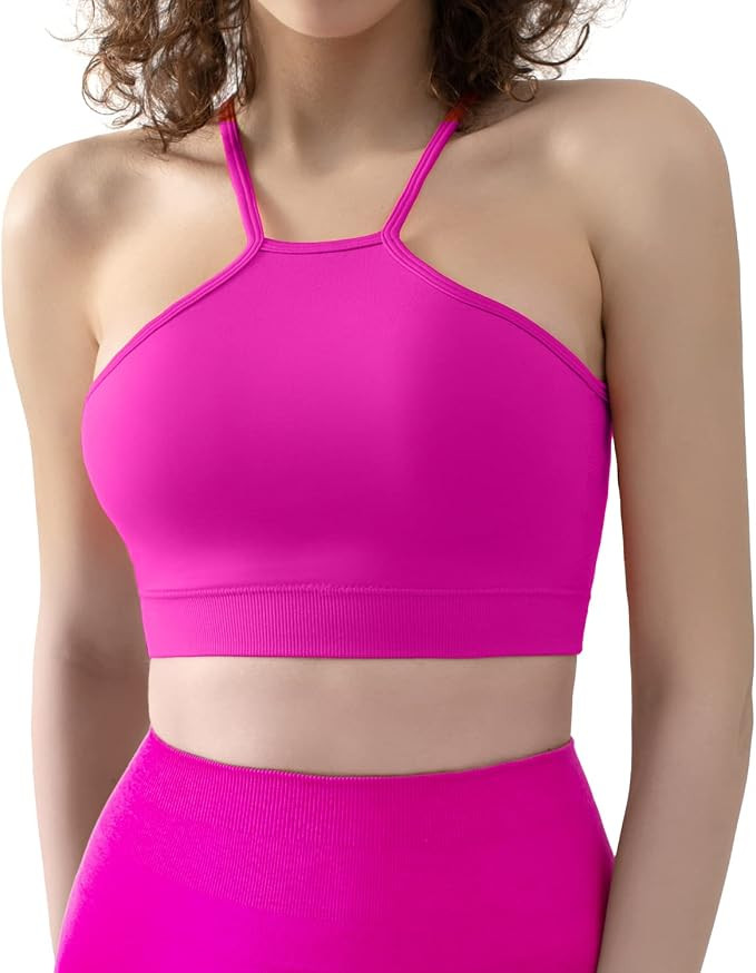 CELER Sports Bras for Women High Neck Low Impact Seamless Workout Yoga Gym Crop Top | Amazon (US)