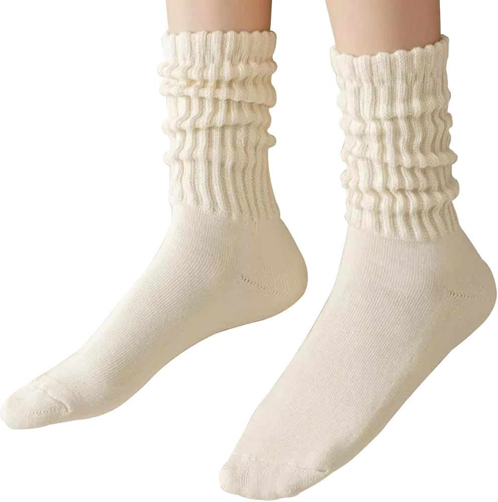 Women Slouch Socks Knit Mid Calf Rib Tube Scrunchy Slouchy Crew Socks | Amazon (US)