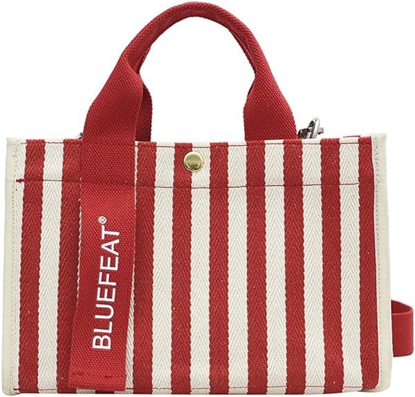 Aktudy Women's Canvas Handbag Waterproof Striped Fashion Shoulder Bag Zippered Handbag Canvas Cro... | Amazon (US)