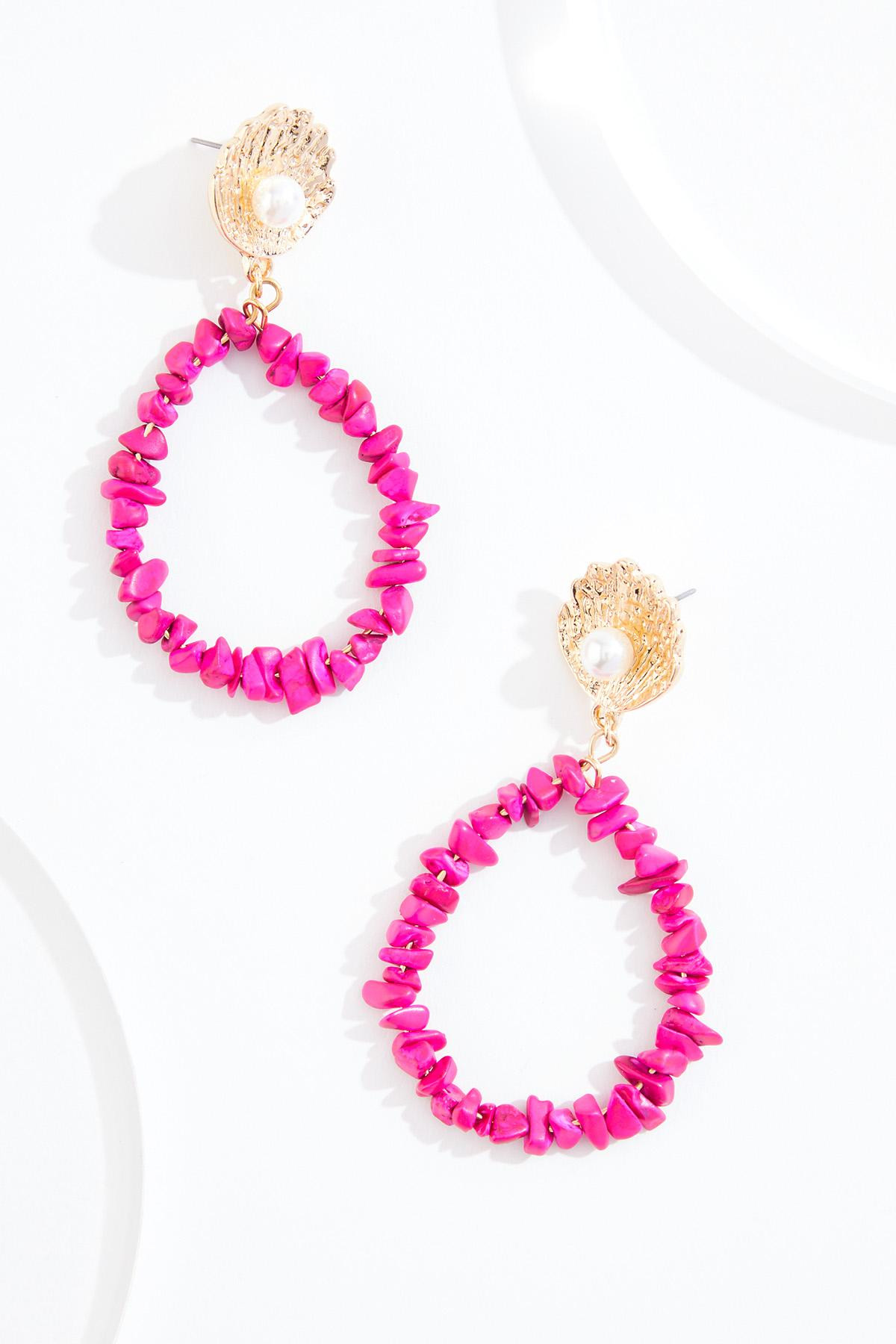 Semi- Precious Clam Shell Tear Earrings | Cato Fashions