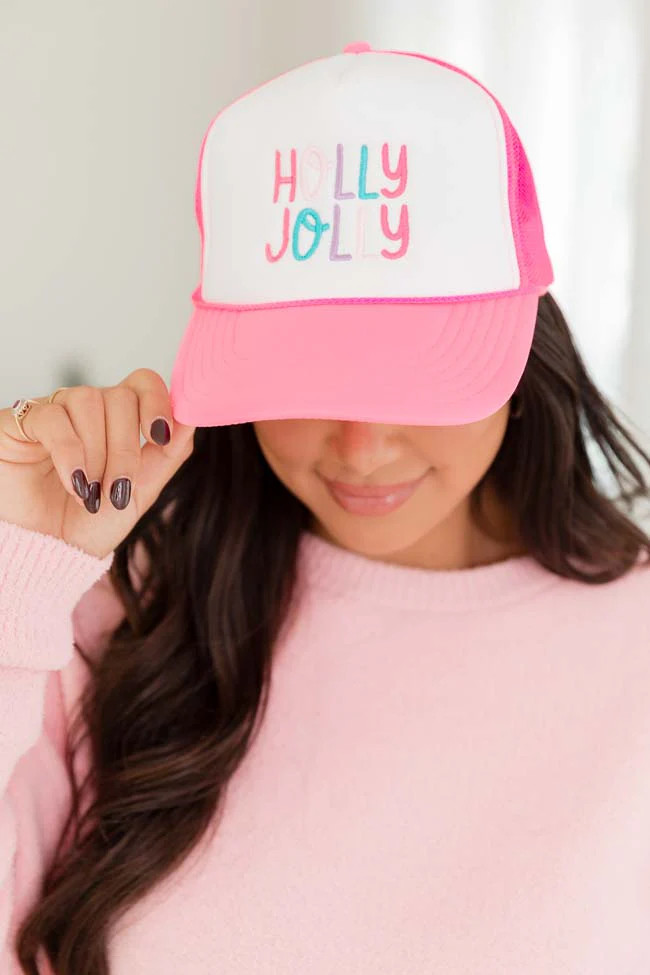 Holly Jolly White and Pink Trucker Hat | Pink Lily