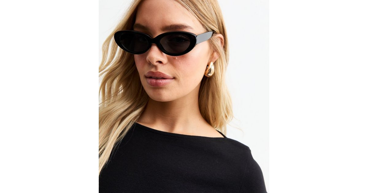 Black Oval Frame Sunglasses | New Look | New Look (UK)