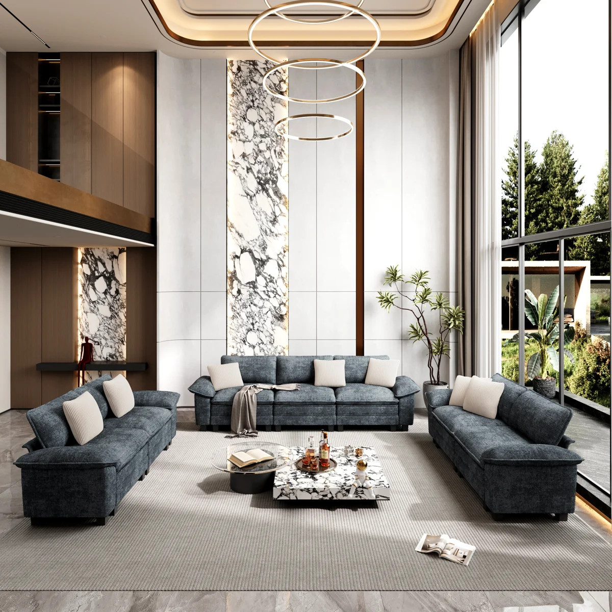 3-Piece Upholstered Living Room Set with Loveseat and Sofa - Oversized Chenille Modular Couch | Wayfair North America