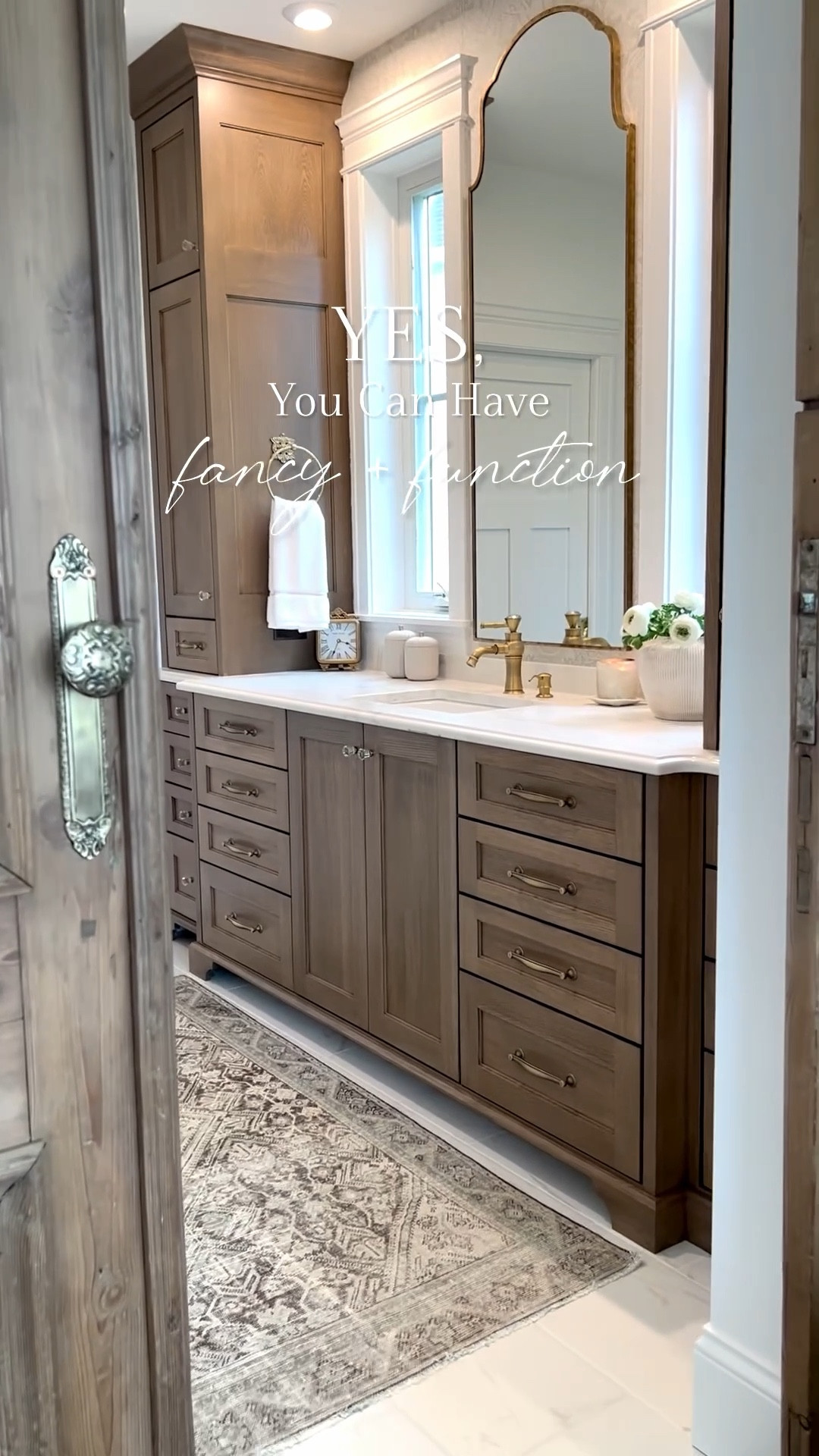 My bathroom is not large but it is both pretty and functional with natural light, lots of storage and handy little things here and there.

Quartz ~ Vadara Calacatta Oro (warm white w/taupe veining)
Faucet ~ Fontana Faucets
Rug ~ Vintage

#LTKSeasonal #LTKHome #LTKSaleAlert
