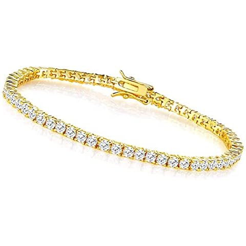 PAVOI 14K Gold Plated 3mm Cubic Zirconia Classic Tennis Bracelet | Gold Bracelets for Women | Siz... | Amazon (US)