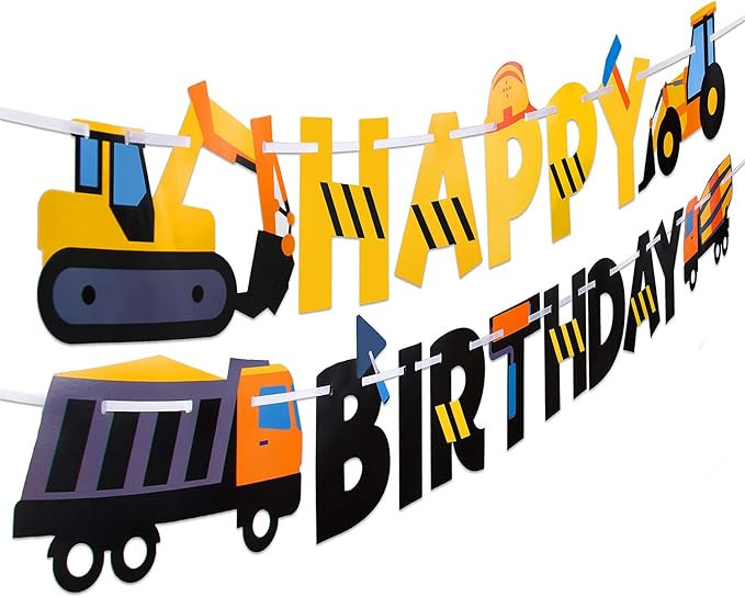 Construction Birthday Party Supplies Banner | Baby Boy Toddler Kids Birthday Truck Decorations - ... | Amazon (US)