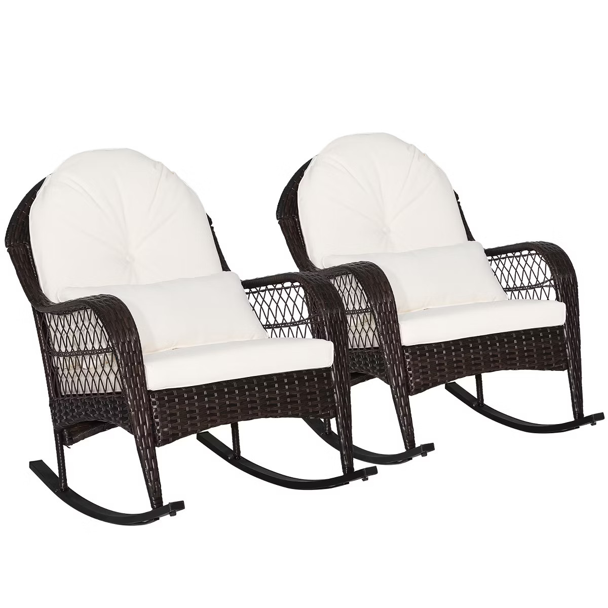 Costway 2PCS Patio Wicker Rocking Chair W/Seat Back Cushions & Lumbar Pillow Balcony | Target