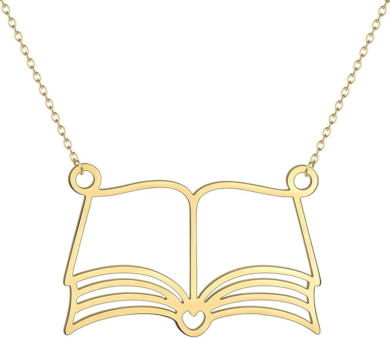 Dainty Book Lover Necklace for Women,Charm Open Book Pendant Necklace Book Club Reading Lover Tea... | Amazon (US)